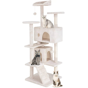 PayLessHere Cat Tree 54in Cat Tower with Cat Scratching PostMulti-Level Cat Condo Stand House Furniture Kitty Activity Center with Furry Ball Toys Cat Tree for Indoor Cats (Beige) Mimarta