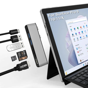 Surface Pro 11 USB Hub Surface Pro 9 USB Hub Docking Station with 4K HDMI USB-C Thunderbolt 4(8K Video+Data+100W PD) USB 3.0 * 2 SD TF Card Slot USB C Hub for Surface Pro 11/Pro 10/Pro 9/Pro X Mimarta