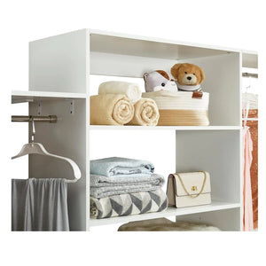 306 Closet Organizer System with Closet Shelves Wall Mounted, White Clothing Racks for Hanging Clothes, Clothes Organizer with Closet Drawers, Wooden Wardrobe Closet System with Hanging Rod Rieworkes