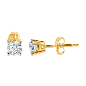 AGS Certified 14K Yellow Gold 1/2 cttw 4-Prong Set Brilliant Round-Cut Solitaire Diamond Push Back Stud Earrings (S-T Color, I1-I2 Clarity) Rieworkes