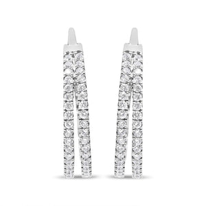 10K White Gold 1 1/2 Cttw Lab Grown Diamond Inside Out Double Row Split Criss Cross 3/4" Inch Hoop Earrings (G - H Color, SI1 - SI2 Clarity) - Rieworkes