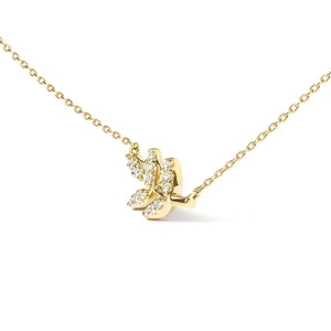 10K Yellow Gold 1/10 Cttw Diamond Leaf and Branch 18" Pendant Necklace (H - I Color, I1 - I2 Clarity) - Rieworkes