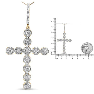 10K Yellow Gold 5/8 Cttw Miracle Set Round Diamond Circle Link Cross Pendant Necklace for Men (H - I Color, SI1 - SI2 Clarity) - NO CHAIN INCLUDED - Rieworkes