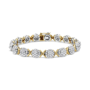 10k Yellow Gold Plated .925 Sterling Silver 5.00 Cttw Lab Grown Round Diamond Cluster Tennis Link Bracelet (G - H Color, VS1 - VS2 Clarity) - 7.25" - Rieworkes