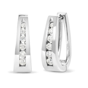 14K Gold 1/4 Cttw Channel - Set Brilliant Round - Cut Diamond Hoop Earrings (H - I Color, I1 - I2 Clarity) - Rieworkes