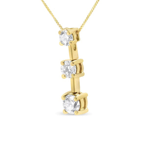 14K Gold Round Diamond Three - Stone Drop Pendant 18" Necklace - (H - I Color, SI1 - SI2 Clarity) - Rieworkes