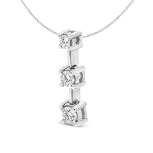 14K Gold Round Diamond Three - Stone Drop Pendant 18" Necklace - (H - I Color, SI1 - SI2 Clarity) - Rieworkes