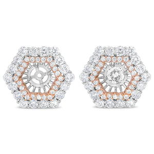 14K Rose and White Gold 1 7/8 Cttw Round Diamond Double Halo Earring Jacket for 6mm Round Studs (G - H Color, VS2 - SI1 Clarity) - Rieworkes