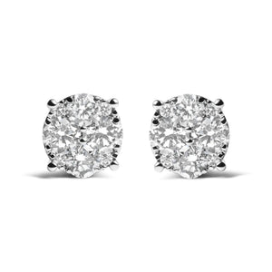 14K White Gold 2.00 Cttw Lab Grown Diamond Cluster Stud Earrings (G - H Color, VS1 - VS2 Clarity) - Rieworkes