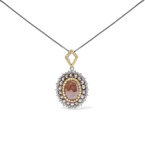 14K White Gold 3.00 Cttw Rose Cut Fancy Colored Diamond Triple Halo 18" Inch Pendant Necklace (Fancy Color, I2 - I3 Clarity) - Rieworkes