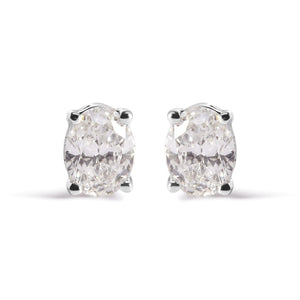 14K White Gold Prong Set Lab Grown Oval Diamond Solitaire Stud Earring (F - G Color, VS1 - VS2 Clarity) - Rieworkes