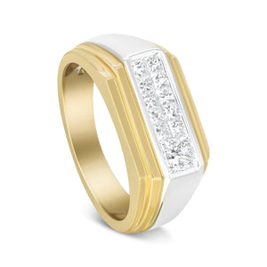 14K Yellow and White Gold 1.00 Cttw Princess - Cut Diamond Modern Gent's Band (G - H Color, SI1 - SI2 Clarity) - Size 10 - Rieworkes