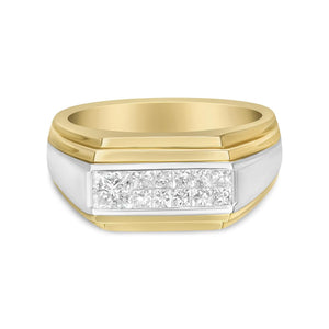 14K Yellow and White Gold 1.00 Cttw Princess - Cut Diamond Modern Gent's Band (G - H Color, SI1 - SI2 Clarity) - Size 10 - Rieworkes