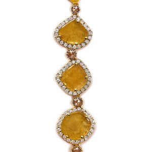 14K Yellow Gold 16 7/8 Cttw Fancy Yellow Rose Cut Diamond 16" Collar Necklace with 4 Leaf Clover Drop (Fancy Yellow/I - J Color, I1 - I2 Clarity) - Rieworkes