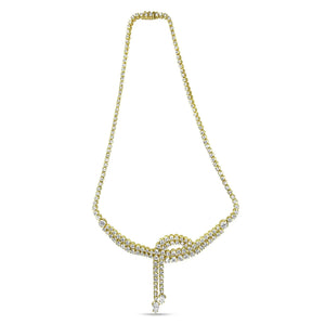 14k Yellow Gold 17.0 Cttw Diamond Double Row Lariat 18" Inch Tennis Necklace with Pear Shape Diamond Drop Tips (I - J Color, VS2 - SI1 Clarity) - Rieworkes