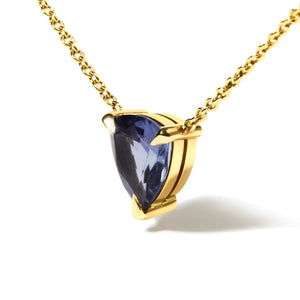 14k Yellow Gold 3 - Prong Martini Set Blue Tanzanite Trillion Solitaire 18" Pendant Necklace - Rieworkes