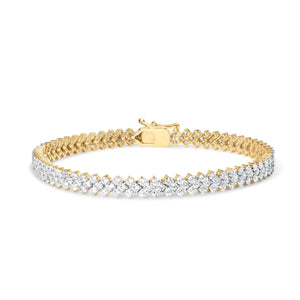 14K Yellow Gold 4.00 Cttw Diamond Trio Cluster Link Bracelet (H - I Color, I1 - I2 Clarity) - 7" - Rieworkes