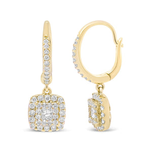 14K Yellow Gold 5/8 Cttw Invisible - Set Princess Diamond Square Halo Dangle Earring (H - I Color, SI1 - SI2 Clarity) - Rieworkes