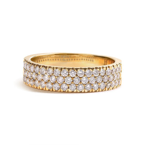 14K Yellow Gold Pave Set 3/4 cttw Multi Row Diamond Band Ring (H - I Color, SI2 - I1 Clarity) - Rieworkes