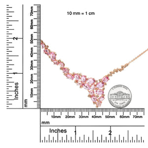 18K Rose Gold 1/2 Cttw Brown Diamond and Multi - Size Oval Pink Sapphire Cluster Cascade Statement Station Necklace (Brown Color, SI1 - SI2 Clarity) - Adjustable up to 14" to 16" - Rieworkes