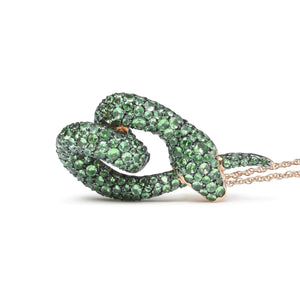 18K Rose Gold Round Green Tsavorite Gemstone Cluster Spiral Snake Design 18" Pendant Necklace (AAA+ Quality) - Rieworkes
