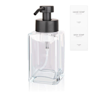 Foaming Soap Dispenser with Stainless Steel Pump 12oz Refillable Glass Liquid Dish Soap Bottles for Bathroom Kitchen Sink Home Decor Rieworkes