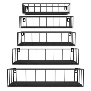 CRUGLA Black Floating Shelves Wall Mounted Set of 5 Hanging Wall Shelf with Rail for Bathroom Bedroom Living Room Kitchen Mimarta