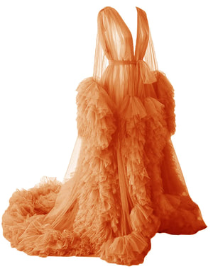Orange Tulle Robe Maternity Dress for Photoshoot Sheer Fluffy Pregnancy Wedding Scarlf Lingerie Robe Nightgown Baby Shower Photography Small-Medium Mimarta