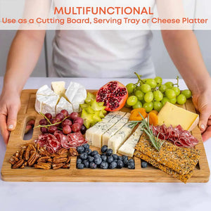 Extra Large Bamboo Cutting Board - 17x12.5 inch Wood Cutting Board for Meat, Cheese, Veggies - Wood Serving Tray with Juice Groove and 3 Compartments Rieworkes