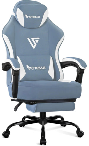 Vonesse Gaming Chair Computer Chair Fabric with Pocket Spring Cushion Office Chair with Footrest and Massage Lumbar Support Reclining Gaming Chairs for Adults 250LBS (Blue) Mimarta
