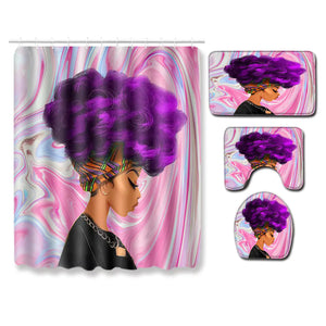 African Woman Creative Shower Curtain and Bath Mat Set Mimarta