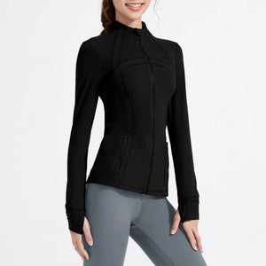 Stand Collar Sports Running Workout Long Sleeve Zipper Jacket for Women Rieworkes