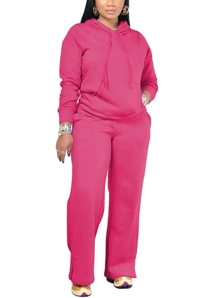 YeGine Womens 2 Piece Outfits Sweatsuits Long Sleeve Lounge Sets Drawstring Hoodies Wide Leg Sweatpants Tracksuit Pink 2XL Mimarta