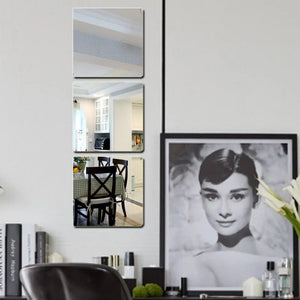 3 - Piece Square Mirror Self - Adhesive Sticker Set: Crystal Wall Décor for Living Room & Bathroom - Rieworkes