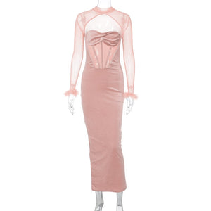 Women's Plush Mesh Hollow Stitching Sexy Dress Mimarta