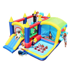 7-in-1 Inflatable Bounce House, Bouncy House With Ball Pit For Kids Indoor And Outdoor Party Family Fun, Obstacles, Toddler Jump Bounce Castle With Ball Pit For Birthday Party Gifts Rieworkes