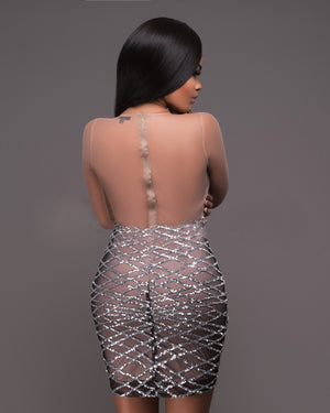 Sequin Mesh Patchwork Short Jumpsuit Dress Mimarta