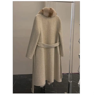 Alpaca Fleece Coat with Detachable Fox Fur Collar Rieworkes