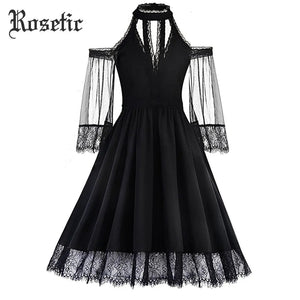 Elegant Vintage Black Mesh Lace Dress Rieworkes