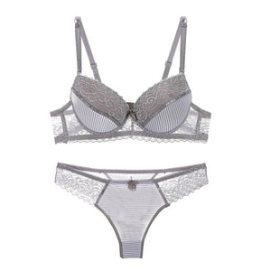 Lace Striped Lingerie Set with Bra and Panties Mimarta