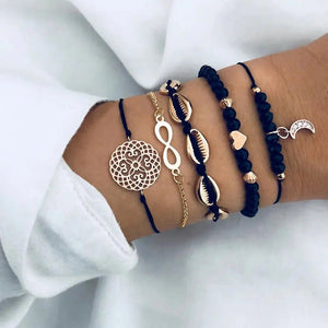 5 - piece Bohemian Shell Moon Charm Bracelet Set for Women - Rieworkes