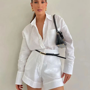 Elegant Women's Tailored Shorts Suit – Long-Sleeve Blazer & Chic Shorts Set Mimarta