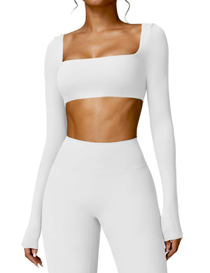 YEOREO Kyla Women Crop Top Long Sleeve Padded Sports Low Medium Impact Yoga Shirt Workout White Mimarta