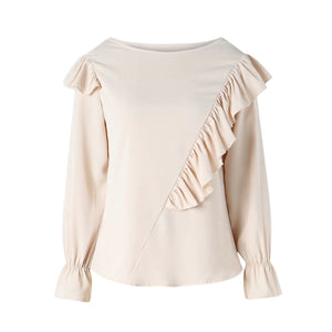Lady Office Work Ruffles O-Neck Blouse Rieworkes