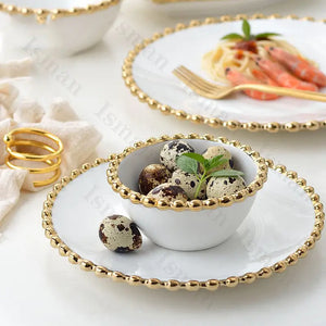 Nordic Gold Bead Ceramic Dinner Plates Rieworkes