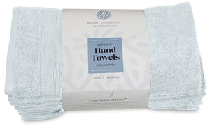 Resort Collection Soft Hand Towels 16x27 in 6 Pack Light Blue Luxury Hotel Rieworkes
