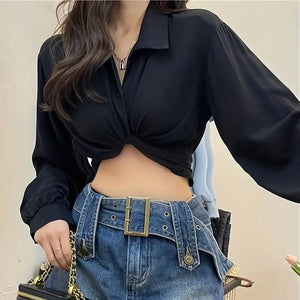 Elegant Puffy Long Sleeve Cropped Blouse for Women Mimarta