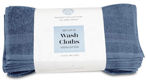 Resort Collection Soft Washcloth Face Body Towel Set 12 Pack Blue 12x12 Luxury Rieworkes