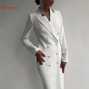 Elegant White Double-Breasted Suit Dress Rieworkes