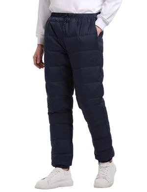 Gihuo Snow Pants Men Winter Warm Down Pants Ski Outdoor High Waisted Puffer Pants Loose Utility Padded Trousers(Navy-M) Mimarta